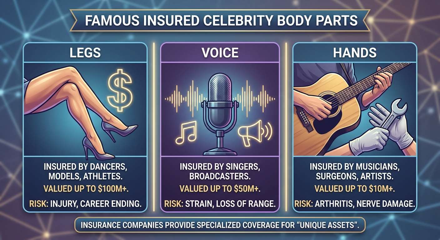 celebrity body parts insurance companies most insured body parts infographic